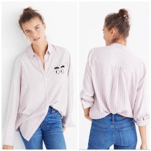 Madewell Embroidered Bristol Button-Down Shirt Sz XL Striped Viscose Oversized